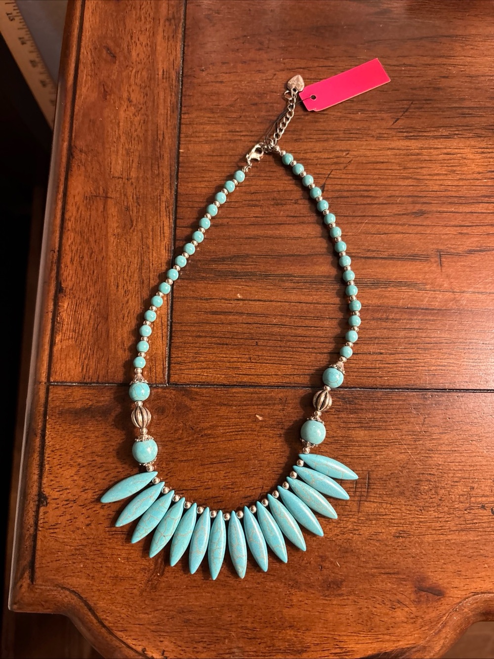 NWT- BETSEY JOHNSON FAUX TURQUOISE BEADED BOHO 17.5" LENTH NECKLACE- USA SELLER